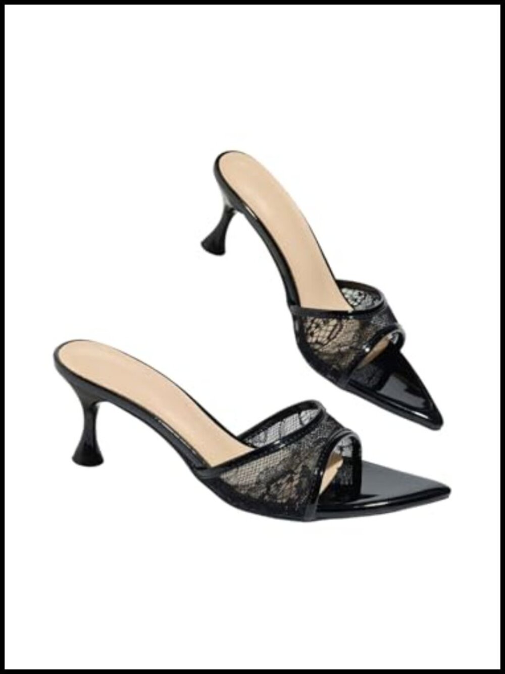 Women's Kitten Heels Lace Pointed Open Toe Slip On Heeled Sandals Wedding Party